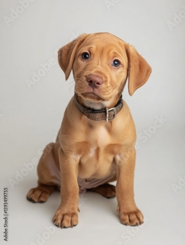 Wallpaper Mural Golden labrador puppy with friendly expression sitting on a white background looking adorable and inviting playfulness Torontodigital.ca