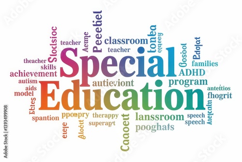 Colorful word cloud about special education topics.