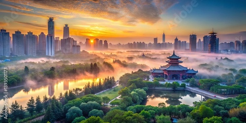 Enchanting Misty Morning at Shen Shui Wan Park Shenyang China A LowLight Exploration of Natural Beauty