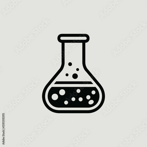 Chemistry Flask Icon with Liquid and Bubbles Design