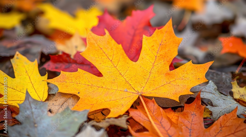 Fallen colorful maple leaves display autumn's vibrant palette on the ground Fallen colorful maple leaves display autumn's vibrant palette on the ground