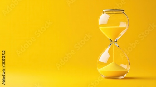 Obraz na płótnie A classic hourglass against a vibrant yellow backdrop, capturing the flow of time with golden sand w salonie