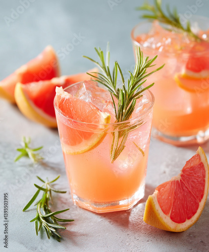 Grapefruit rosemary tonic mocktail with garnish photo
