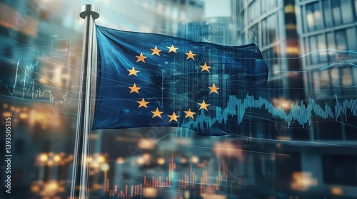 Eu flag with stock market graph symbolizes economic trends and financial growth in the european union.