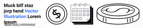 Currency coin, dollar sign, and calendar concept focusing on money management. Ideal for budgeting, finance, payments, time management, economic planning, accounting and tracking expenses