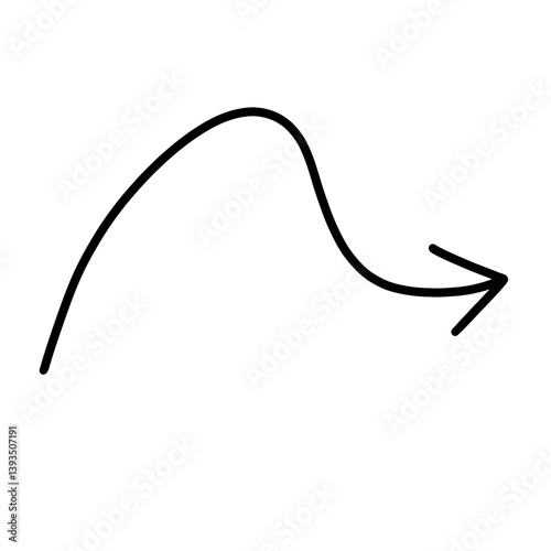 A simple curved arrow bending upward to the right, symbolizing growth, progress, or an upward movement.