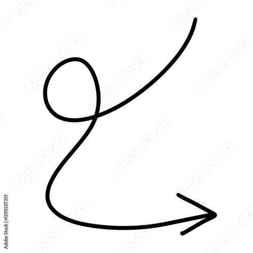 A looping spiral arrow with a curved tail, symbolizing creative motion and artistic flow.
