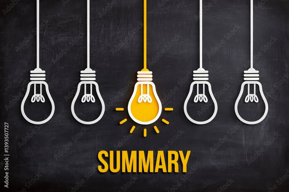 Naklejka premium Summary word with light bulbs.