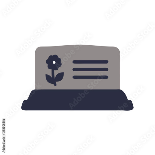 Flat Tombstone with Flower and Inscription Icon for Digital Obituaries and Cemetery Maps