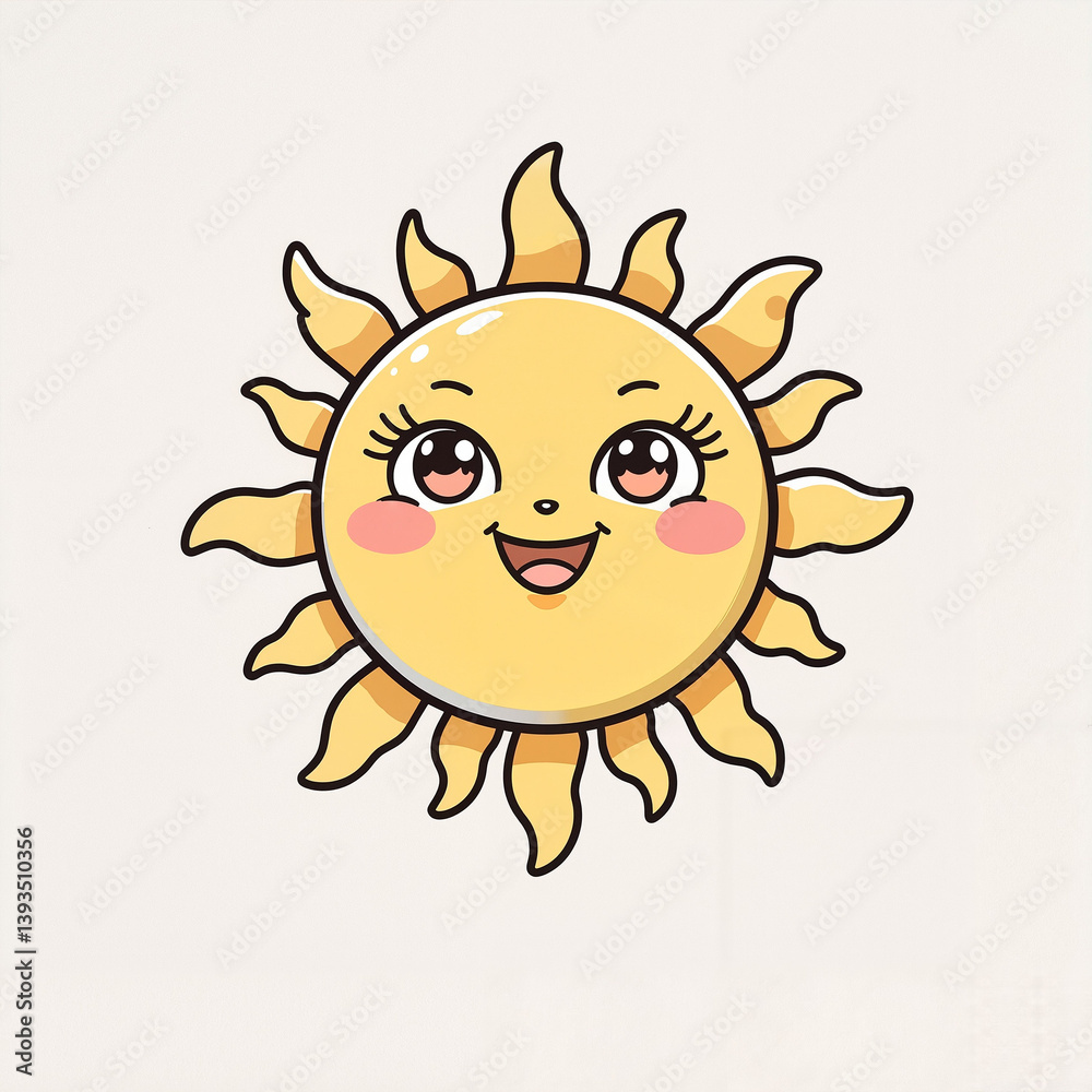 Cartoon sun character smiling with bright colors on a light background Cartoon sun character smiling with bright colors on a light background
