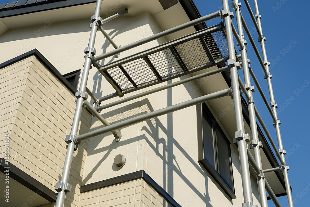 Naklejka premium 戸建の外壁塗装するための足場を組む5