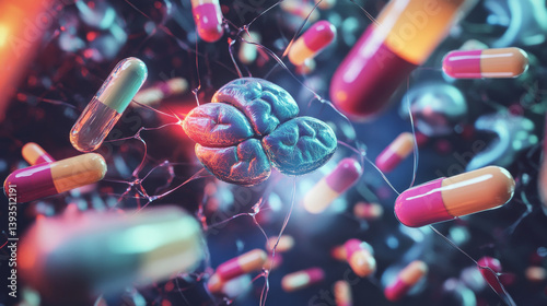 3D concept illustration representing drugs used for treating neurological conditions
