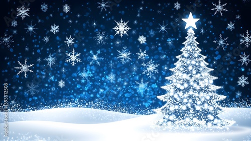 Glowing Christmas Tree Winter Snowflakes Background