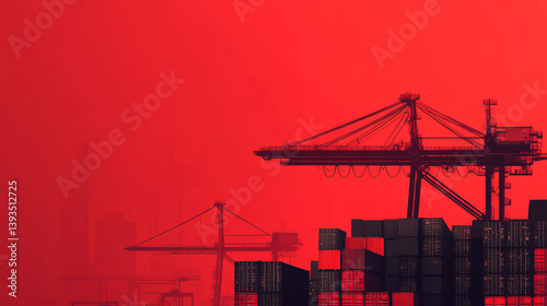 red illustration Reciprocal tariffs, falling stocks funds, international trade restrictions, copy and text space, 16:9