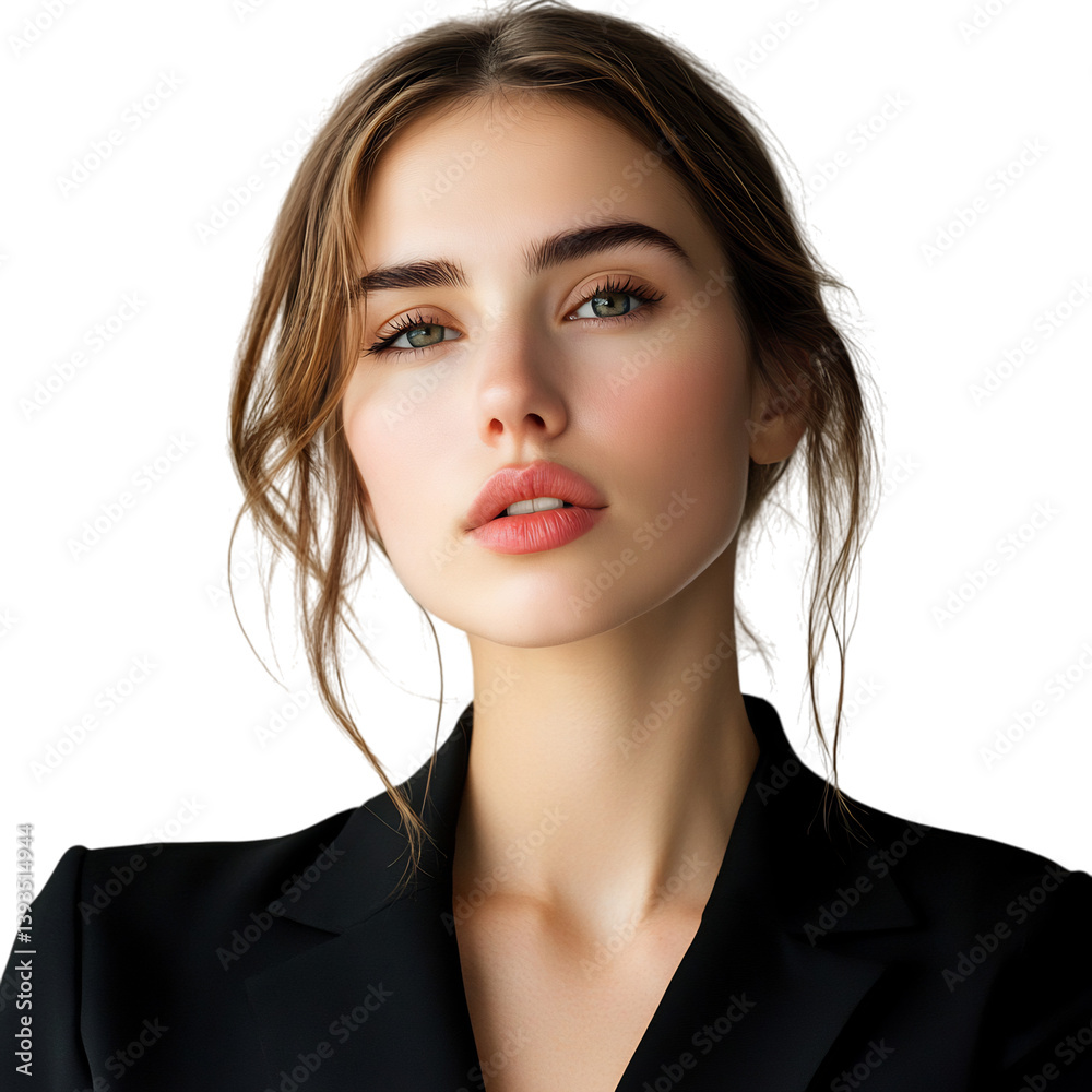 Serious Woman with Blonde Hair and Black Suit Isolated on Transparent Background Serious Woman with Blonde Hair and Black Suit Isolated on Transparent Background