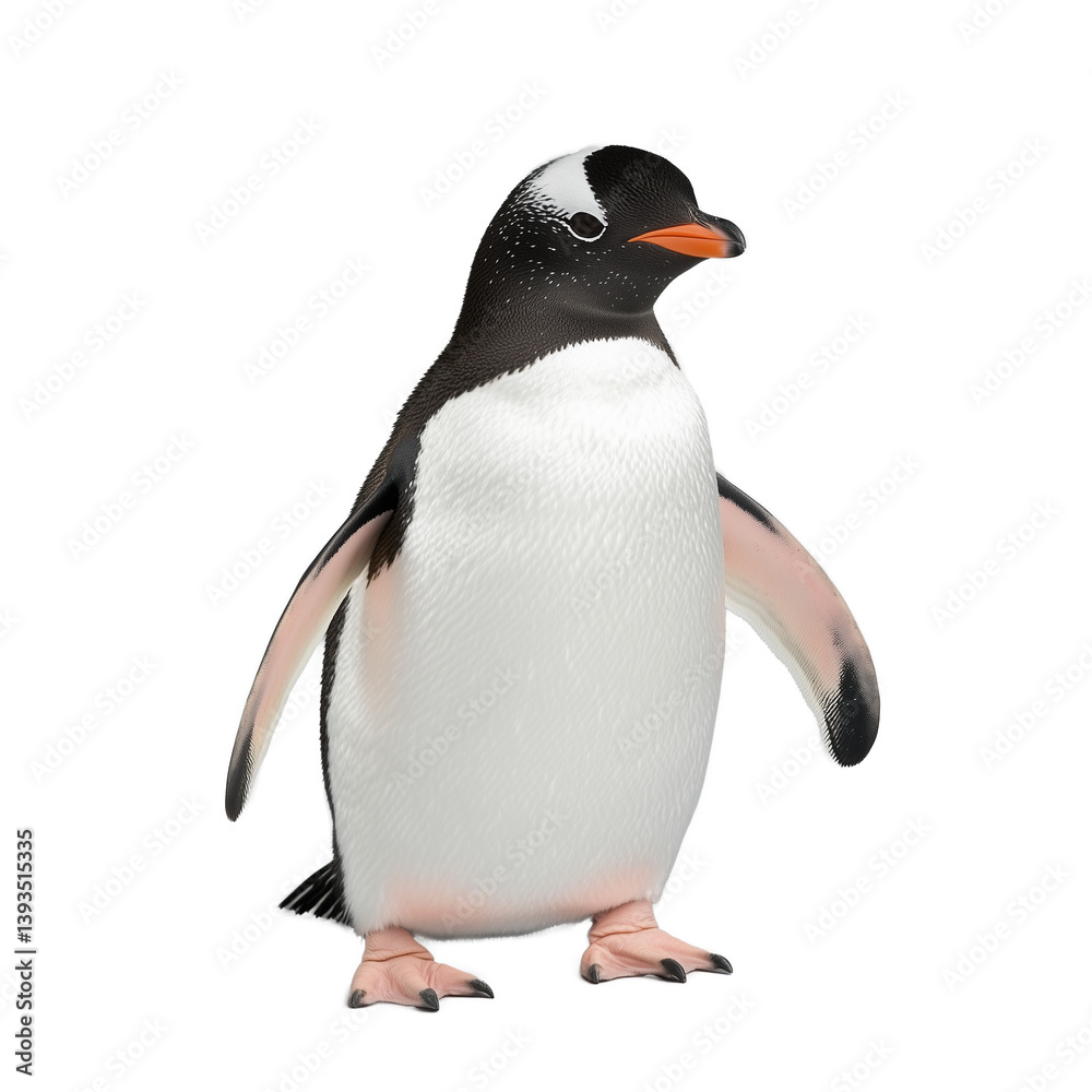Fototapeta premium Gentoo penguin standing in a relaxed position with wings by its side, transparent background