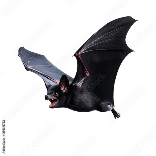 Obraz na płótnie Black bat in flight with wings wide open, mouth slightly open, transparent background w salonie