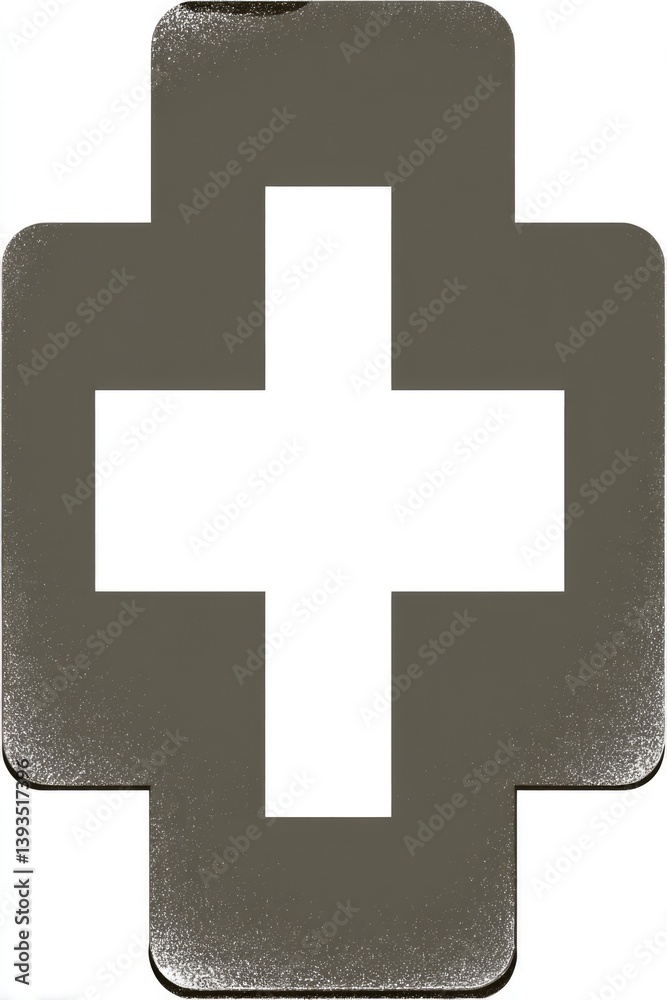 Fototapeta premium Bold black cross silhouette on white background with distressed texture