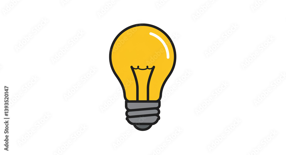 A bright yellow lightbulb symbolizing a brilliant idea, a burst of innovation and creative thinking with simple line art and a white background. A bright yellow lightbulb symbolizing a brilliant idea, a burst of innovation and creative thinking with simple line art and a white background.