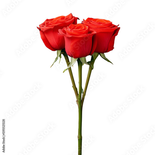 Obraz na płótnie Three red roses with green stems, isolated on a transparent background w salonie