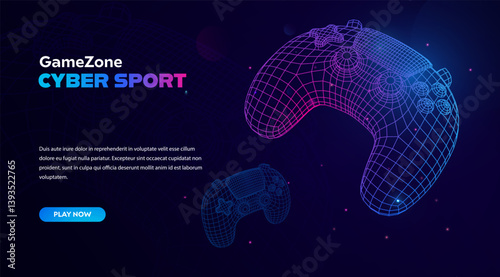 Gaming Controller Wireframe With Neon Gradient Colors On Dark Background, Perfect For Esports, Tournaments, And Game Interfaces. Vector Illustration.