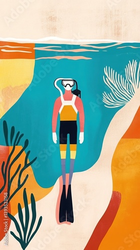 Snorkeling Gear A colorful illustration in warm hues and vibrant colors. AI