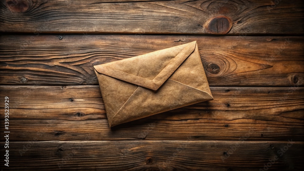 Intriguing Brown Envelope Resting on a Rustic Wooden Table A Stock Photo for Creative Projects