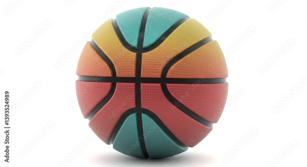 Fototapeta premium A vibrant rainbow basketball ready for a game of joyful competition, showcasing a unique pastel gradient design against a clean white background.