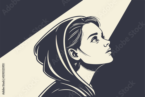 Hooded Silhouette: Mysterious Figure in Spotlight Art Adobe Illustrator Artwork