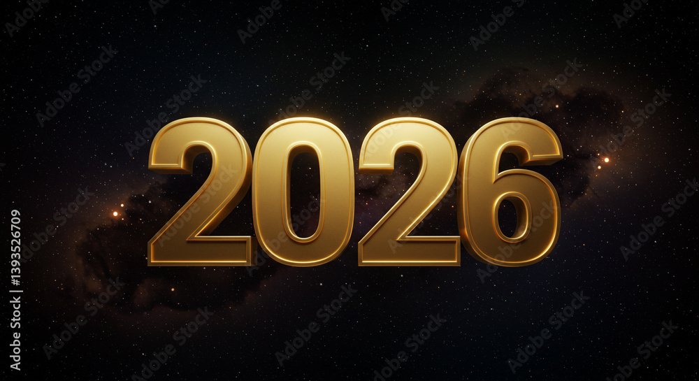 Golden 2026 glows against a cosmic backdrop, a celestial promise of a new year's hope and anticipation. Golden 2026 glows against a cosmic backdrop, a celestial promise of a new year's hope and anticipation.