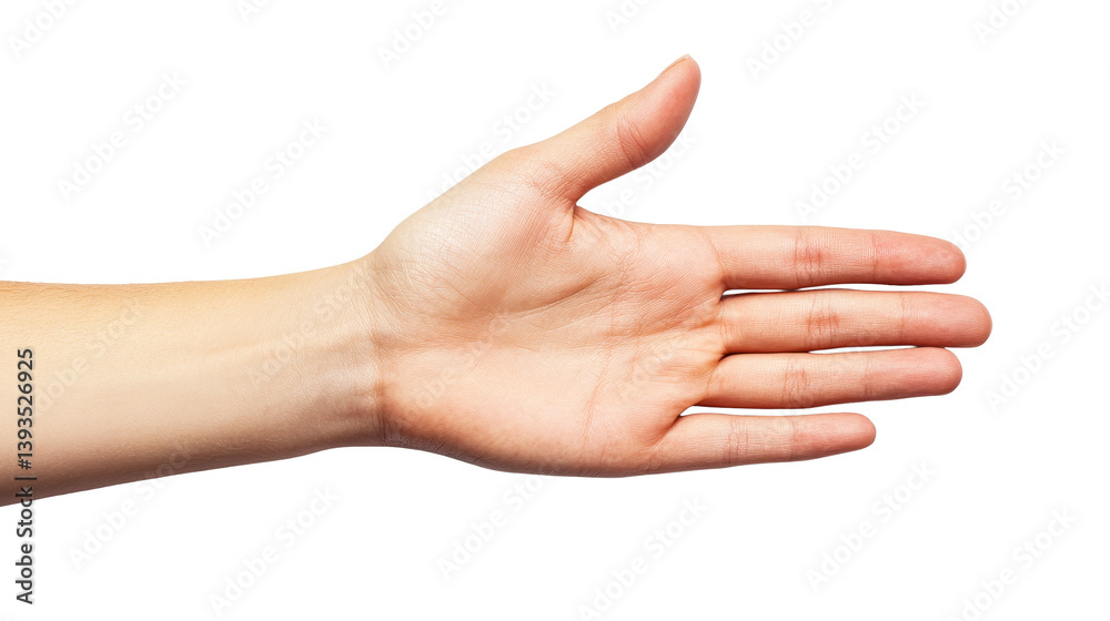 Woman's palm outstretched for greeting or invitation, cut out transparent Woman's palm outstretched for greeting or invitation, cut out transparent