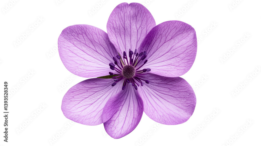 Detailed purple flower with five petals and pistils, cut out transparent Detailed purple flower with five petals and pistils, cut out transparent