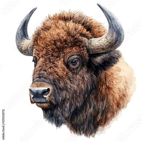 Buffalo, watercolor illustration, isolated on a white background.

