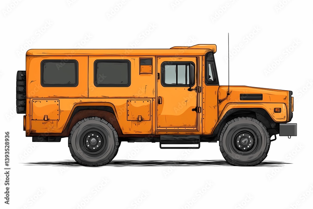 Fototapeta premium Off-Road Adventure: Rugged Orange Military Truck & its Heavy-Duty Capabilities in Vintage Automotive Design