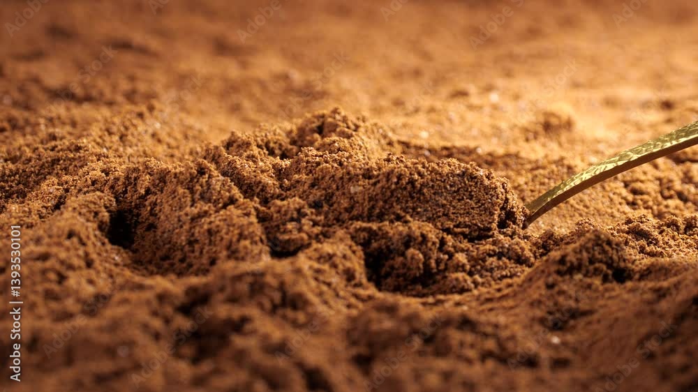 Rich Roasted Coffee Powder with Spoon Close-up Image Rich Roasted Coffee Powder with Spoon Close-up Image