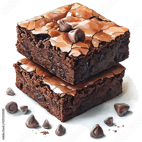 Brownies, watercolor illustration, isolated on a white background.

