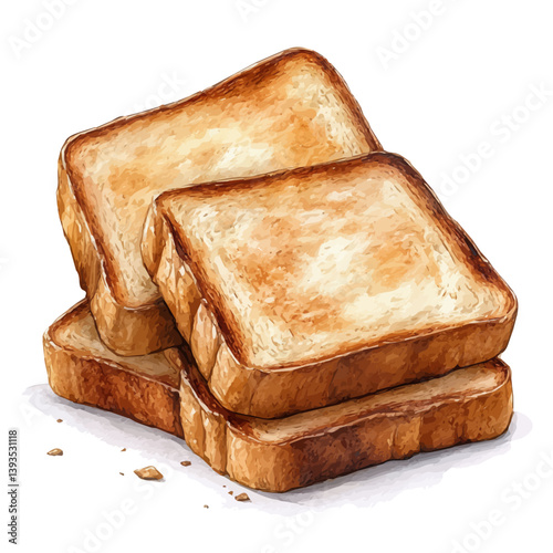 Brioche Toast, watercolor illustration, isolated on a white background.

