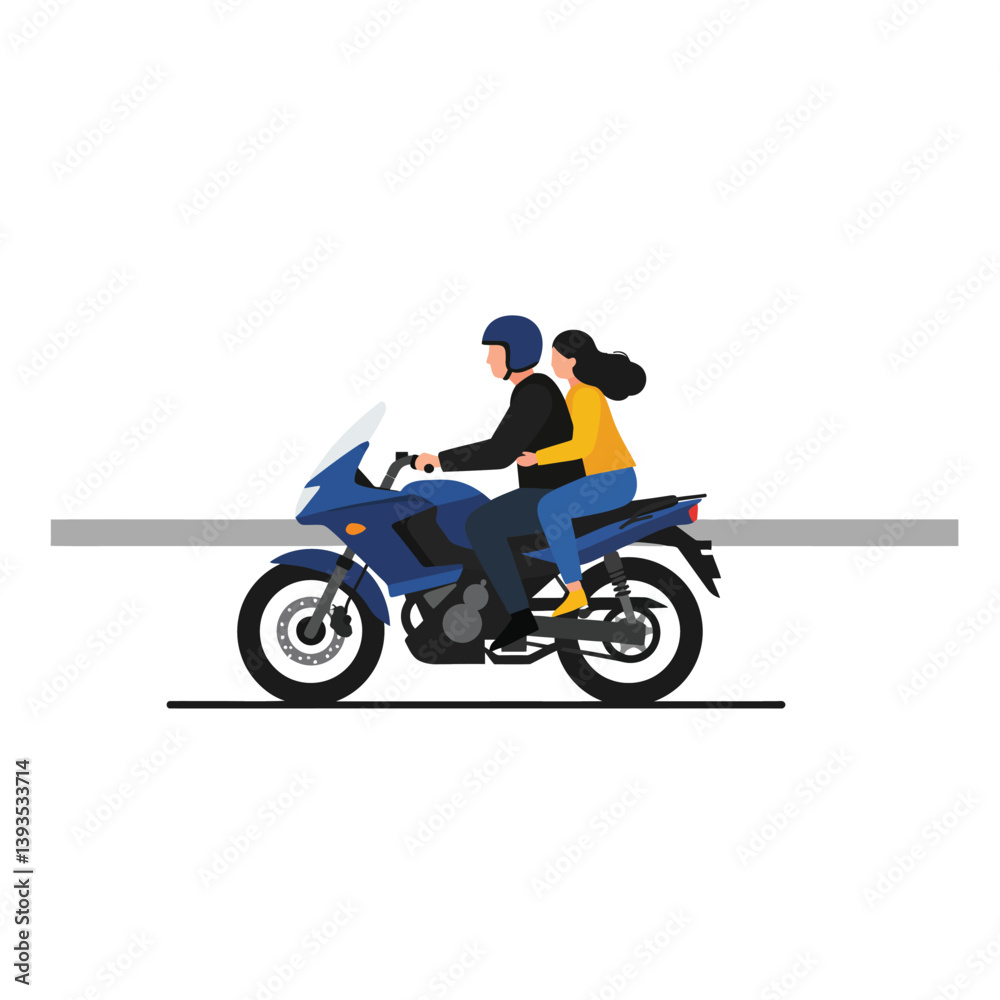 Motorcycle ride with passengers in flat and minimal vector art Motorcycle ride with passengers in flat and minimal vector art