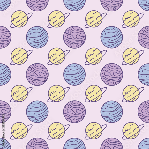 Planets in space. eamless vector pattern for fabric design, wallpapper, wrapping.