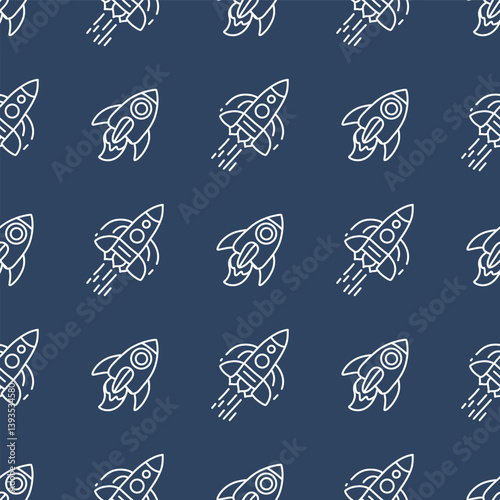 Planets and rockets in space. eamless vector pattern for fabric design, wallpapper, wrapping.