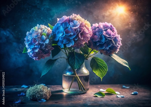 Elegant Watercolor Night Hydrangea Bouquet A Stunning Floral Still Life Clip Art for Design Projects