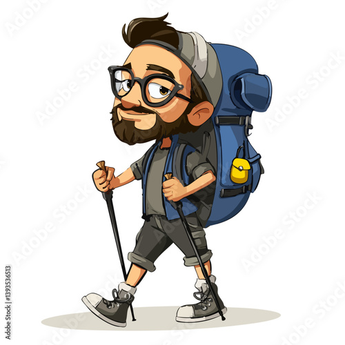 VECTOR ILLUSTRATION OF A MOUNTAIN HIKER