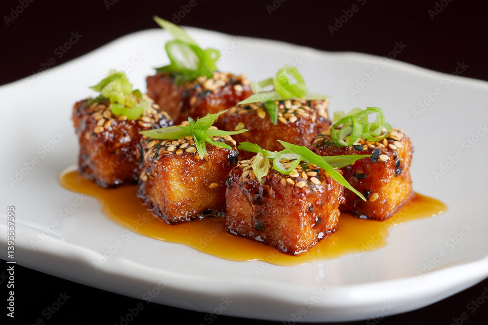 Crispy sticky tofu with sweet soy glaze Crispy sticky tofu with sweet soy glaze