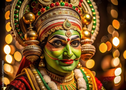 Obraz na płótnie Mystical Oneness Kathakali Dancers Face in the Kerala Night A Glimpse of the Onam Festival w salonie
