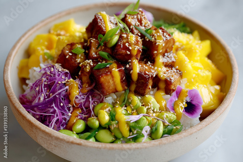 Delicious teriyaki tofu bowl with fresh ingredients