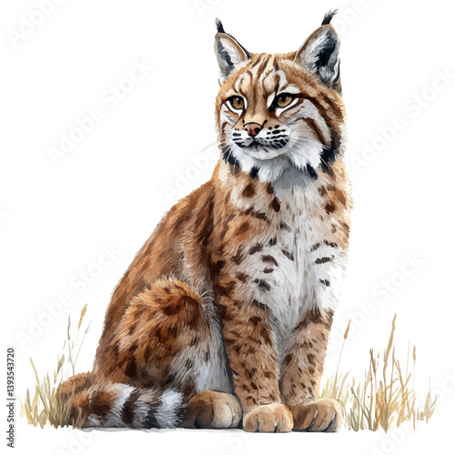 Bobcat, watercolor illustration, isolated on a white background.

