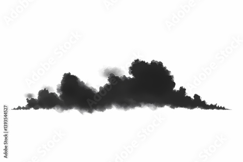 Abstract Black Cloud Smoke Texture on White Background - Dramatic Sky and Weather Photography