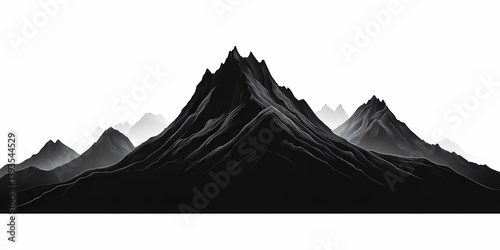Monochrome Mountain Silhouettes: Abstract Black and White Scenic Landscape Illustration for Tranquil Nature Enthusiasts