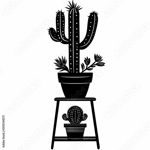 Black and White Cactus Succulent Illustration for Modern Home Decor and Interior Design