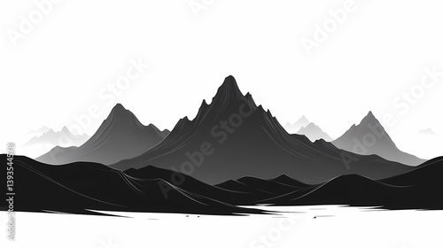 Abstract Black and White Mountain Silhouette: Monochrome Nature Art in High Contrast Landscape